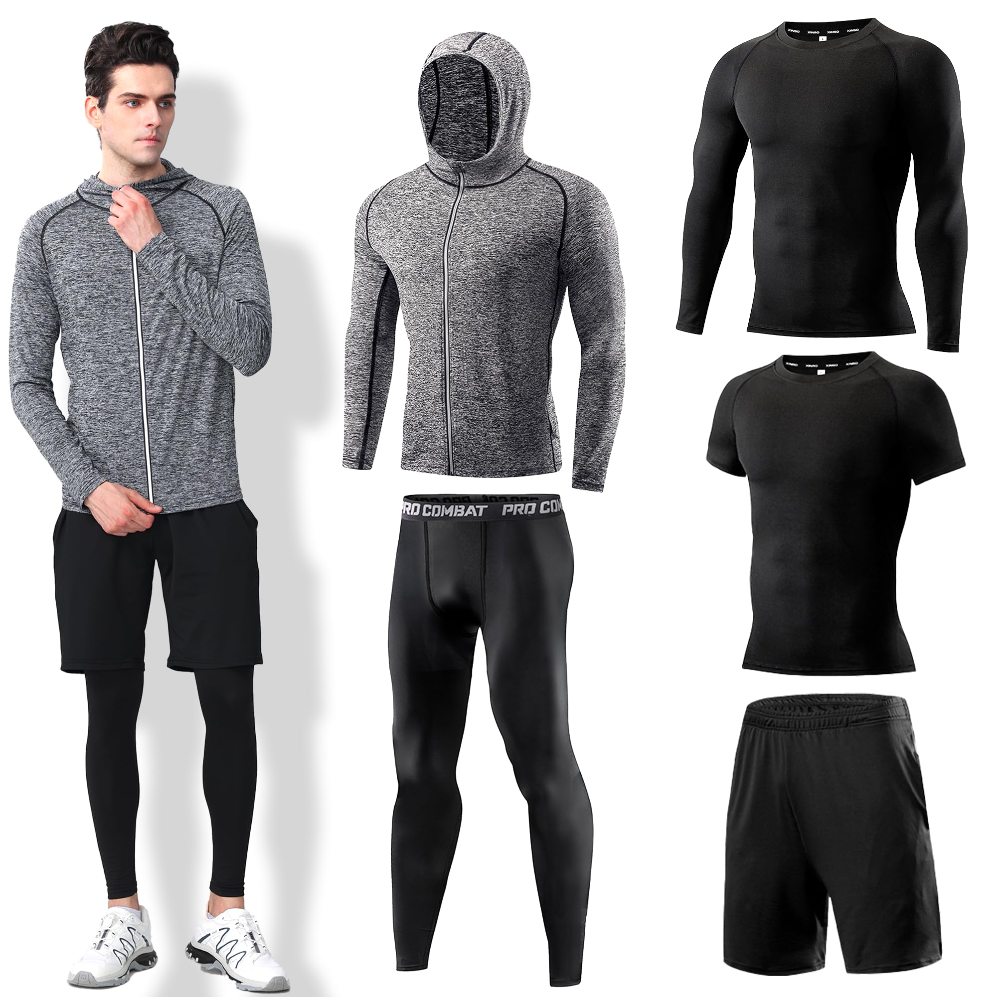 Compression Long Pant - ZOROLA 5Pcs Men's Compression Sets Include