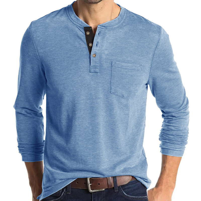 Men's Long Sleeve Henley Style - Undershirt Crew Neck บทวิจารณ์และราคา