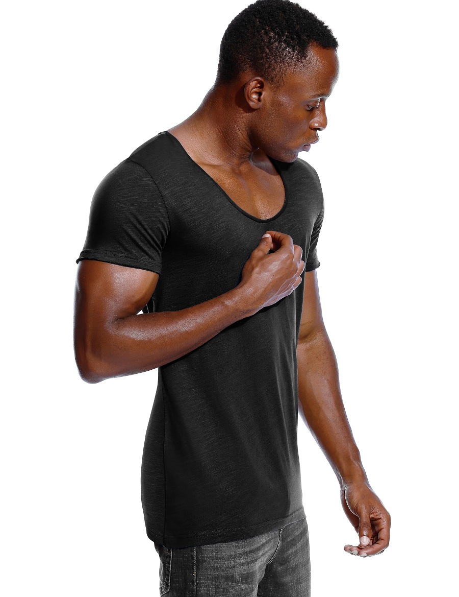 Scoop Neck T Shirt for Men Low - Undershirt Crew Neck บทวิจารณ์และราคา