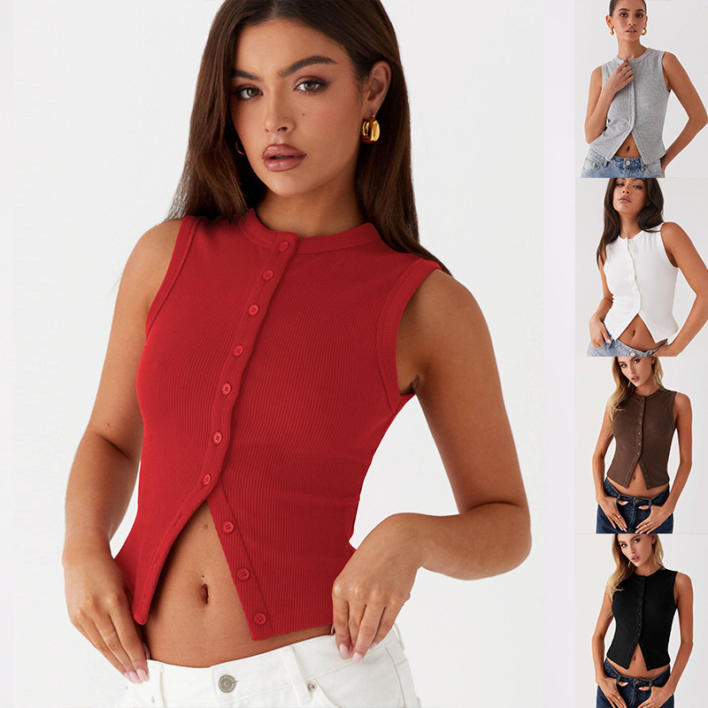 Ribbed Tank Button Crop Top Y2 - Tank Top Ribbed บทวิจารณ์และราคา