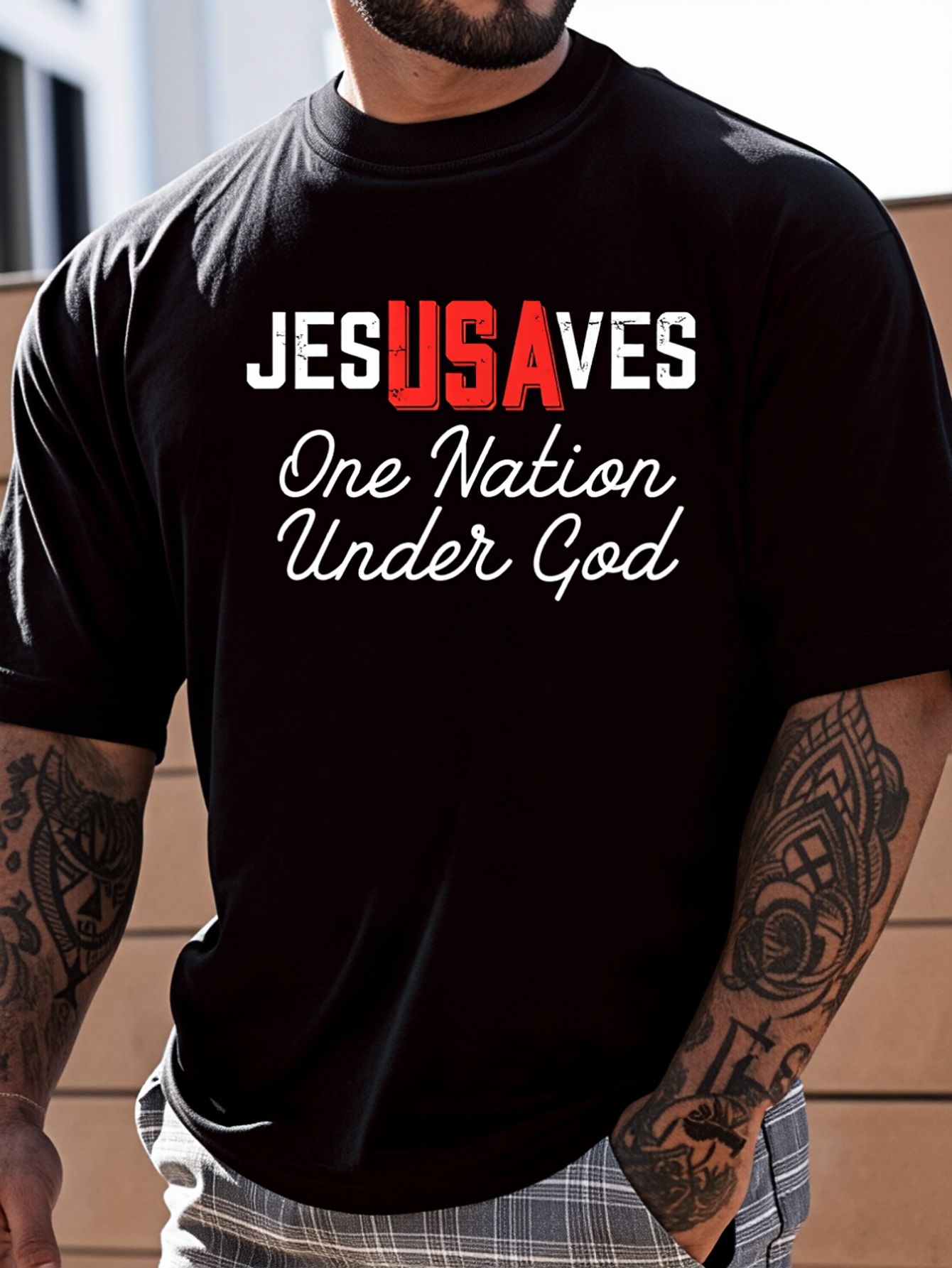 100% Cotton Jesus Saves USA On - Undershirt Crew Neck บทวิจารณ์และราคา