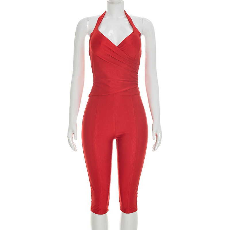 Women Slim 2 Piece Set Solid W - Suspender Tank Top บทวิจารณ์และราคา