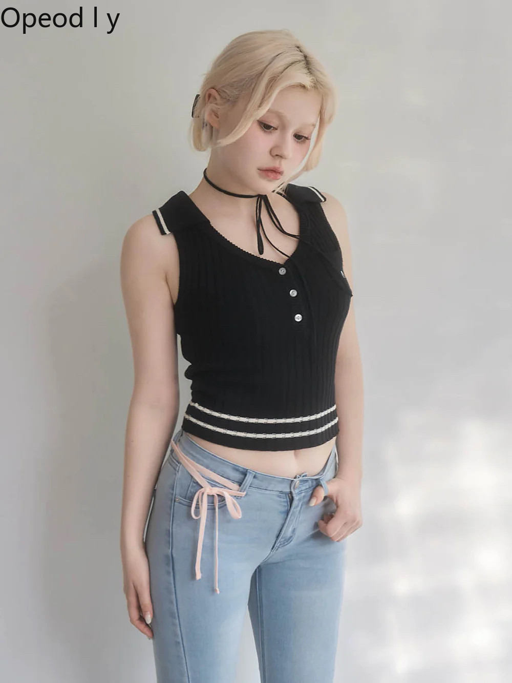 Japanese Sweet Lapel Twist V-n - Suspender Tank Top บทวิจารณ์และราคา