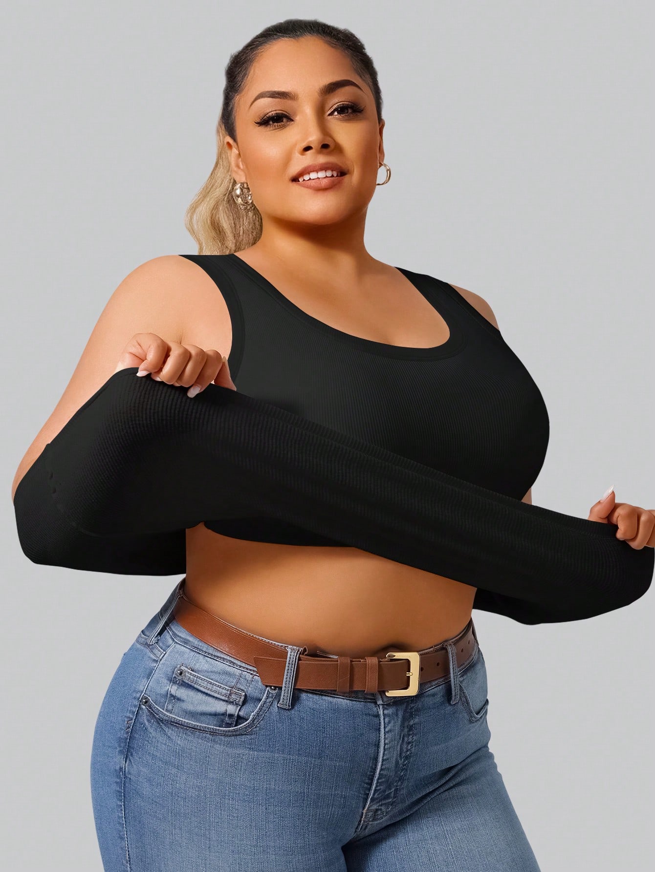 Plus Size Women's High Stretch - Tank Top Ribbed บทวิจารณ์และราคา
