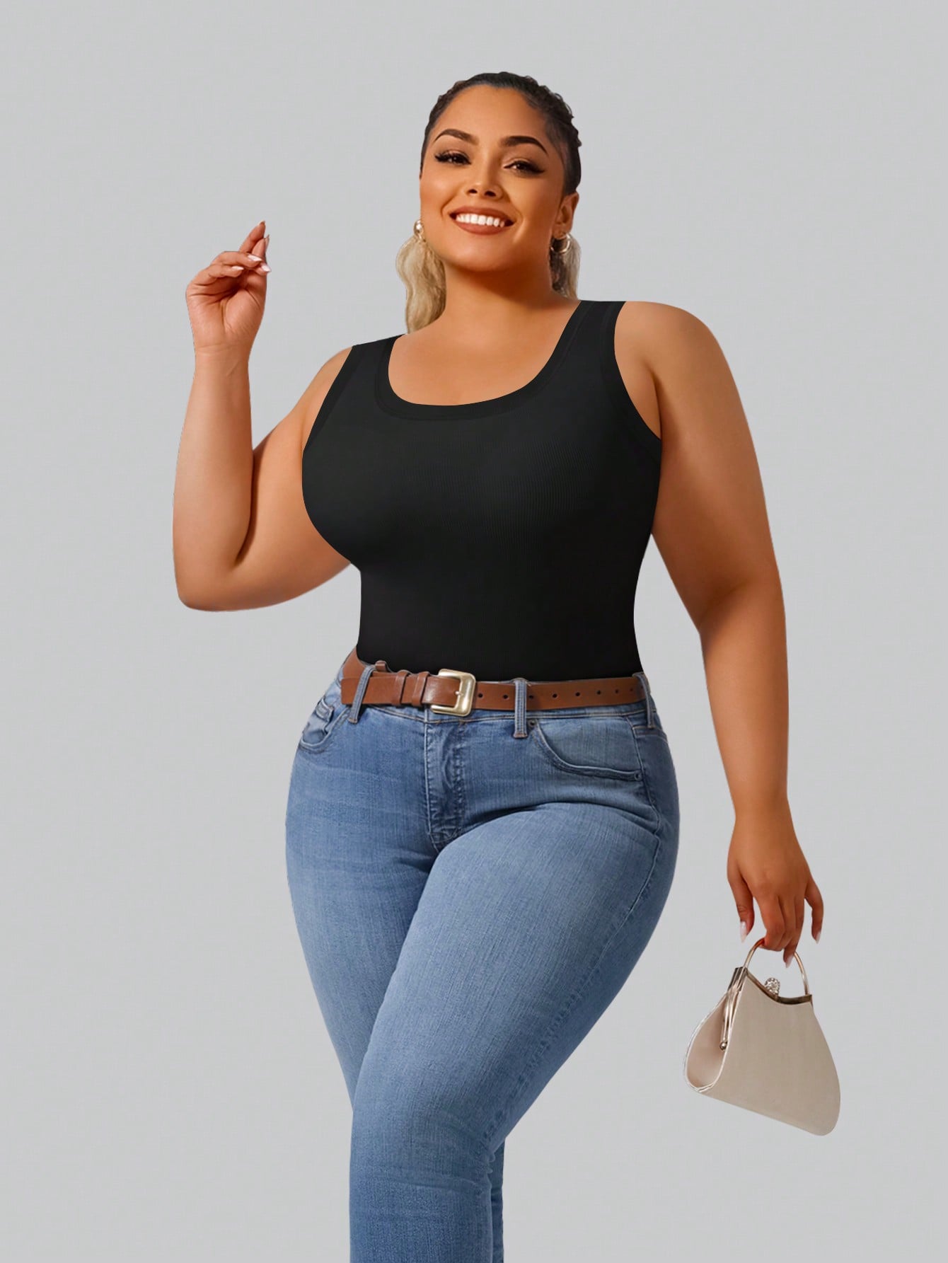 Plus Size Women's High Stretch - Tank Top Ribbed บทวิจารณ์และราคา