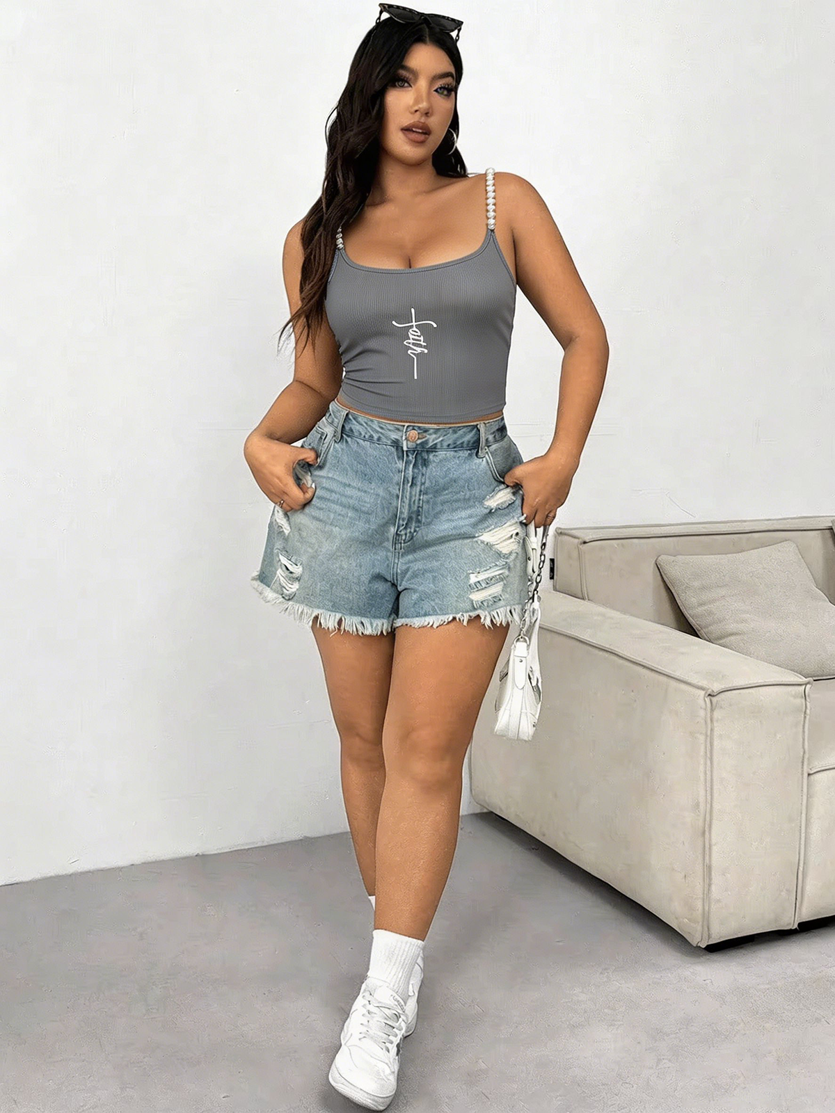 Plus Size Square Neck Pearl St - Tank Top Ribbed บทวิจารณ์และราคา